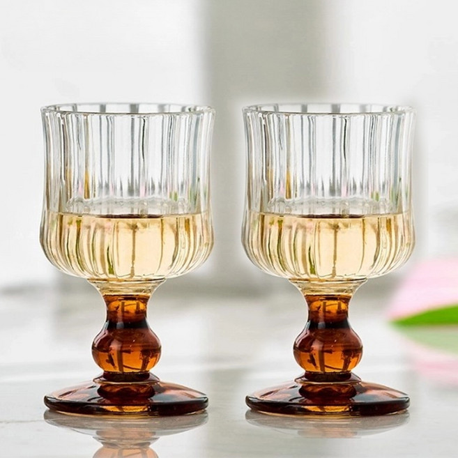 아메리칸로드 클래식 컬러 손잡이 유리 고블렛잔 170ml RK2325, 엠버, 2개