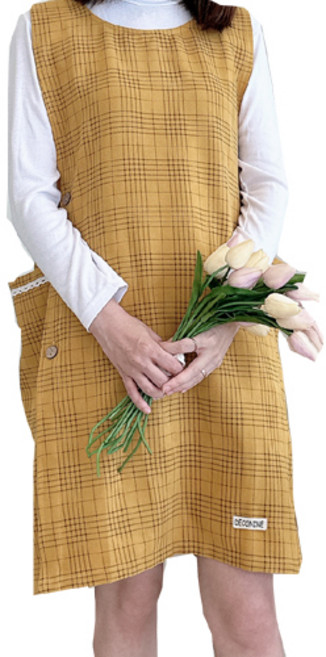 데코나인 로얄 체크 원피스 앞치마, 머스타드, 1개