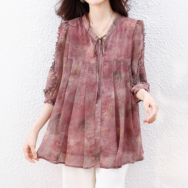 아뗄릭 빅사이즈 꽃 무늬 포인트 블라우스 10423