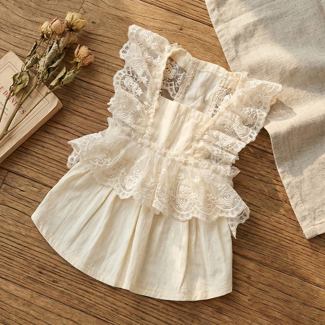 웨이비데이즈 반려동물 레이스 프릴 여름 펫 원피스 W265-0105CR, 크림(W265-0105CRXL), 1개