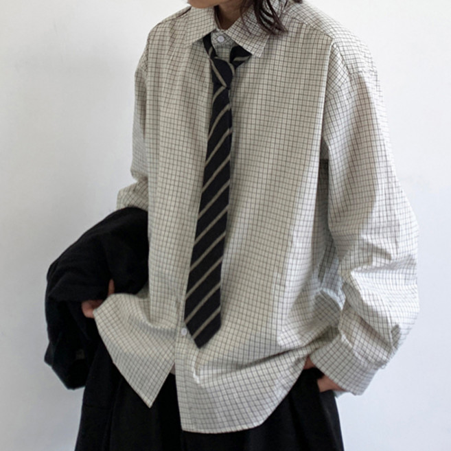 더플로우커머스 남성용 플로우폼 빈티지 무드 체크 포인트 루즈핏 셔츠