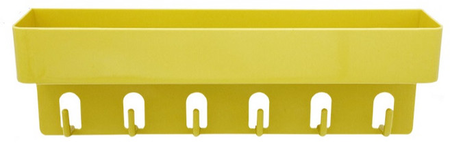 더벨라 강력 접착 벽걸이 다용도 롱타입 선반 트레이형 수납 6구 후크걸이, 옐로우, 1개