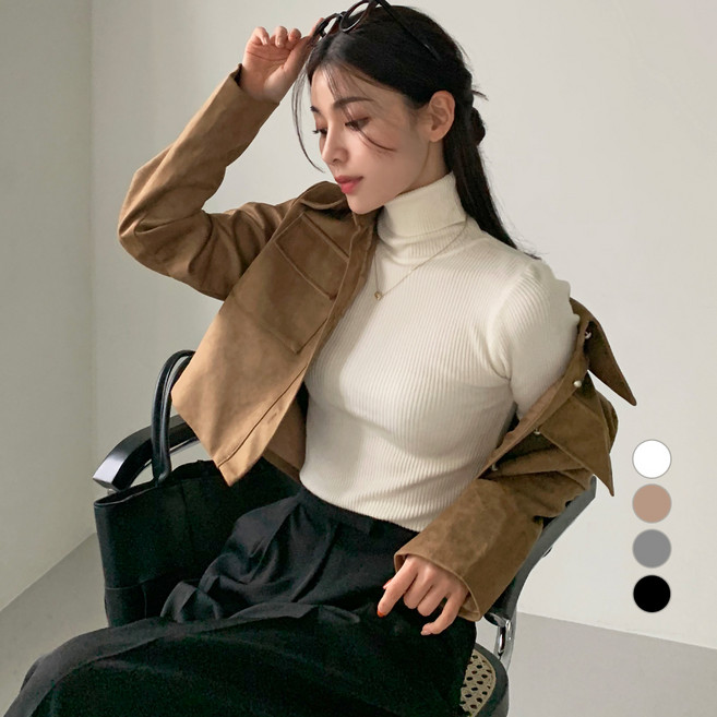 보에리에 여성용 소프트 텐셀 골지 폴라넥 긴팔 니트