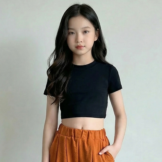 핑크비 반폴라 크롭 티셔츠