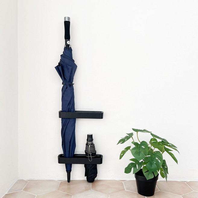 무타공 접착식 우산거치대, 2개, 블랙