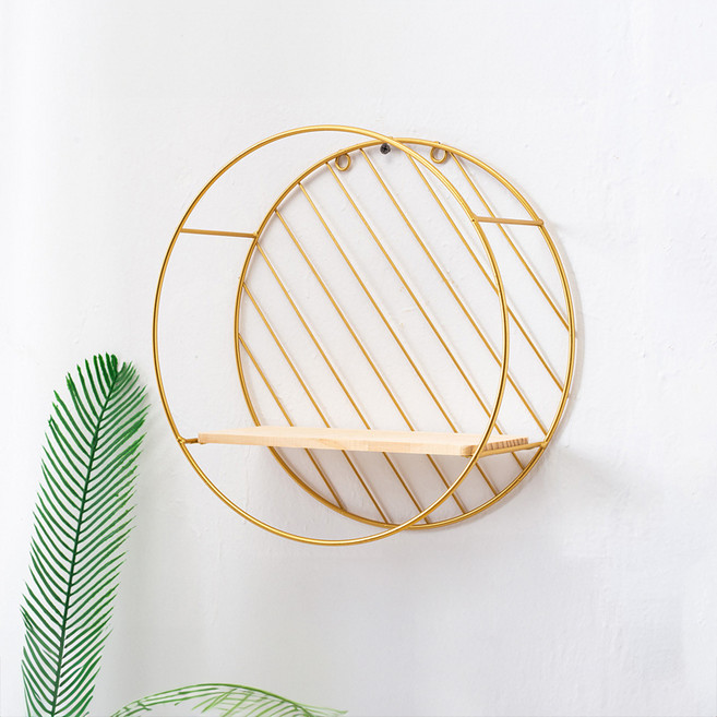 순잠 감성 카페 인테리어 아이디어 철제 아트 벽장식 원형, 골드, 1단