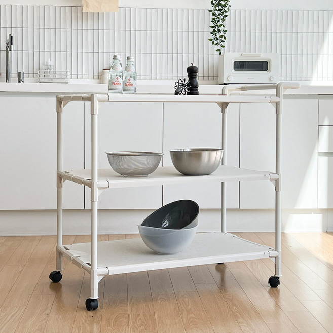 뱅크 국내 제조 이동식 트롤리 대, 화이트, 3단