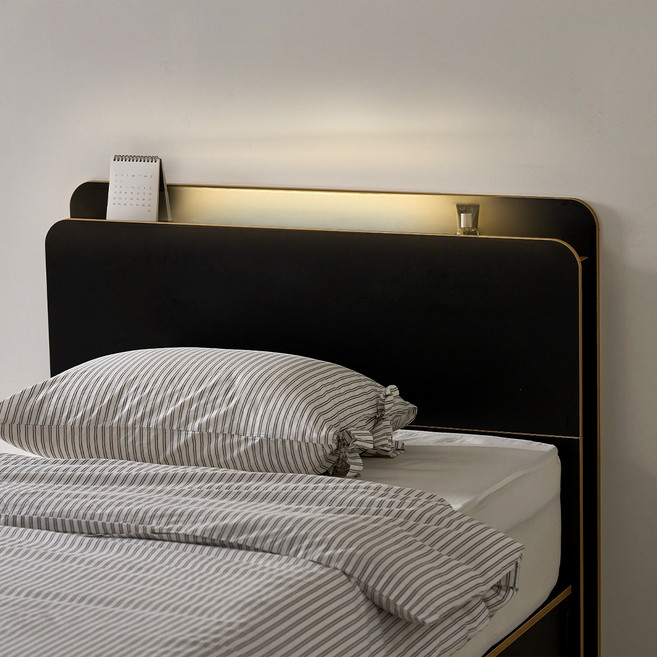 눕 로브 호텔 LED 3단 수납침대 프레임 단품 방문설치, 블랙