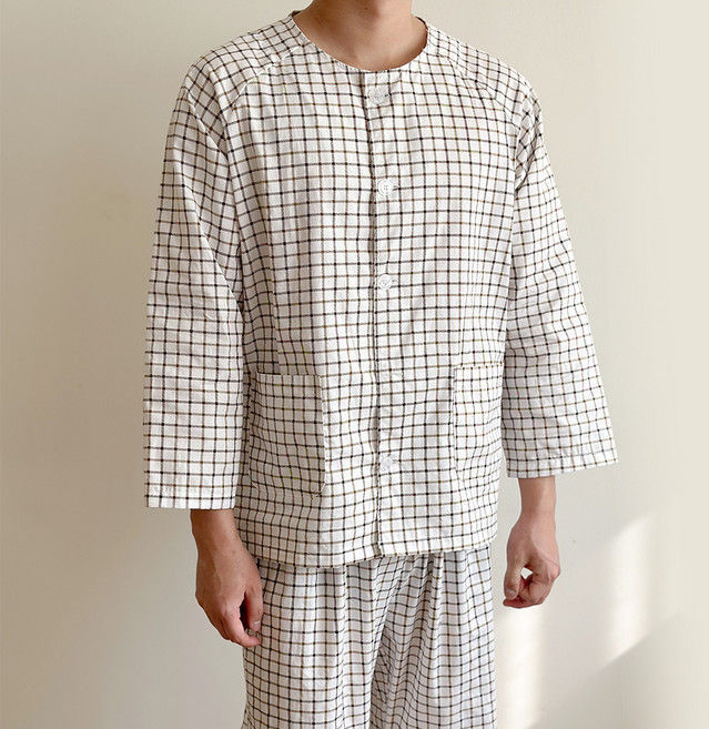 세경 체크 환자복 상하세트