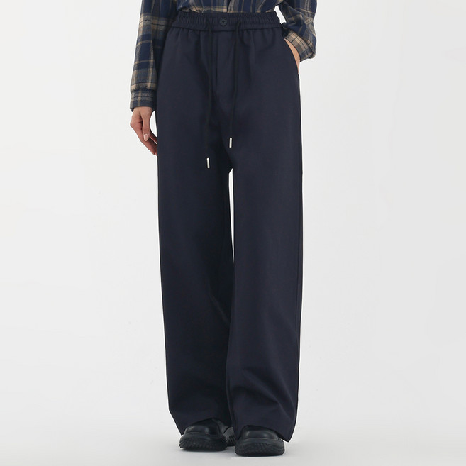 엘쏘 여성용 헤비코튼 밴딩 스트링 와이드 팬츠