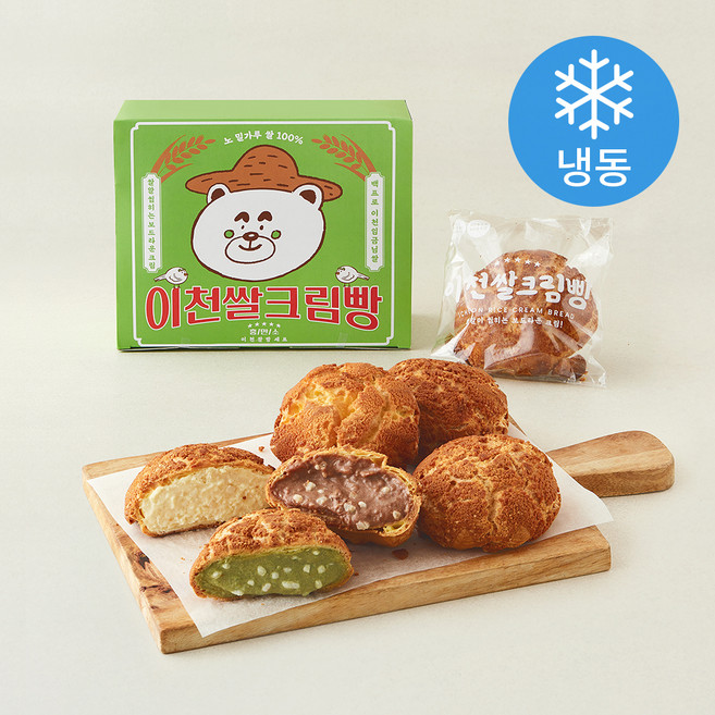 흥만소 이천쌀 크림빵 말초 쌀 120g + 옥수수 120g + 밤 120g + 팥 120g + 말차 120g + 초코 120g 세트 (냉동), 1세트
