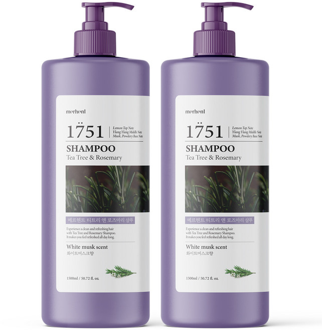 메르헨트 티트리 앤 로즈마리 대용량 샴푸 화이트머스크향, 1.5L, 2개