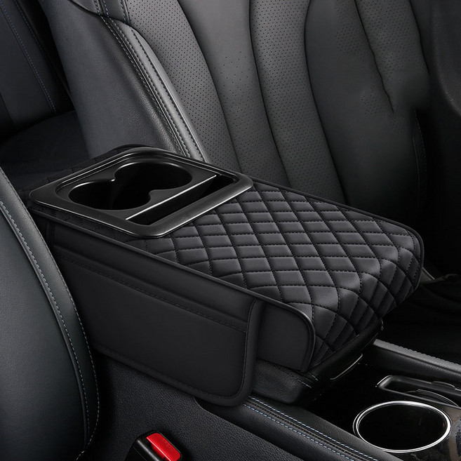 Ez2mk 편리한 차량용 컵홀더 수납 콘솔 팔걸이쿠션 MS-1730, 블랙, 1개