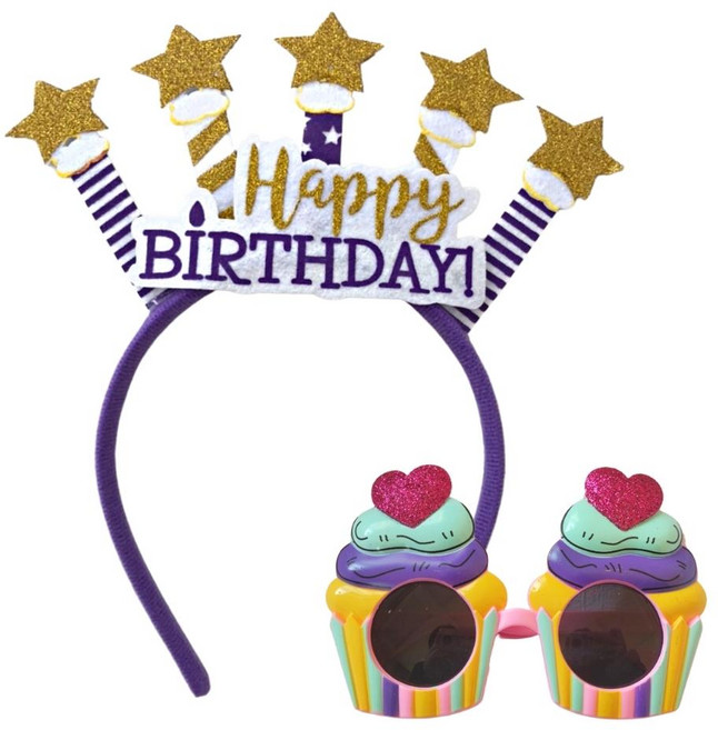 미미파티 생일 파티 축하 안경 머리띠 세트, 퍼플스타, 1세트