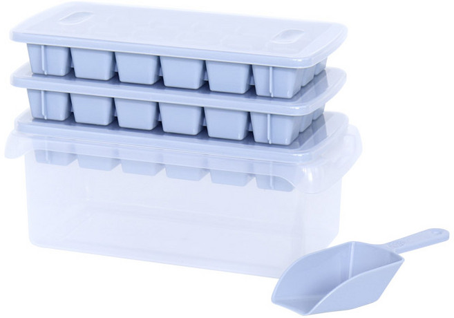 리빙선데이 국산 아이스트레이 18구 3p + 보관통 + 스쿱, 블루, 1세트