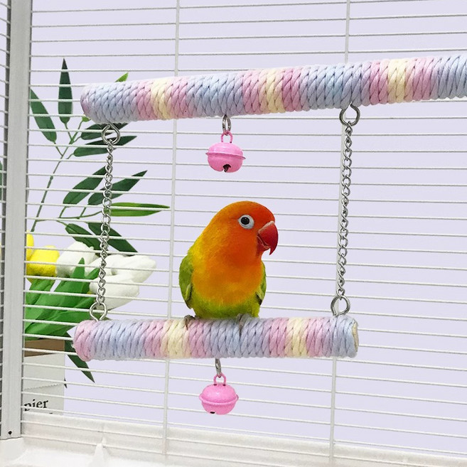 랜보어 앵무새 로프 방울 스탠드 횃대 FREE, 믹스, 1개