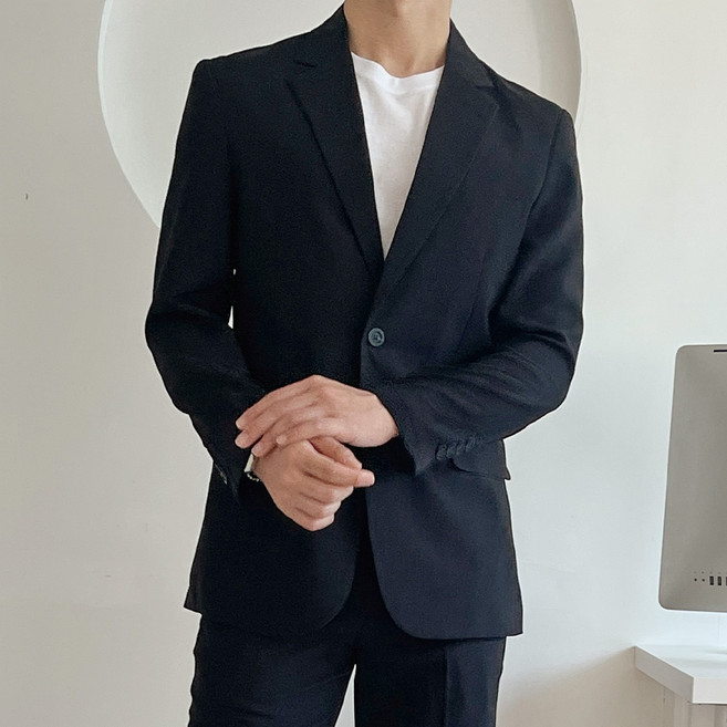 언탭트 남성용 여름 린넨 투버튼 수트 팬츠 정장세트