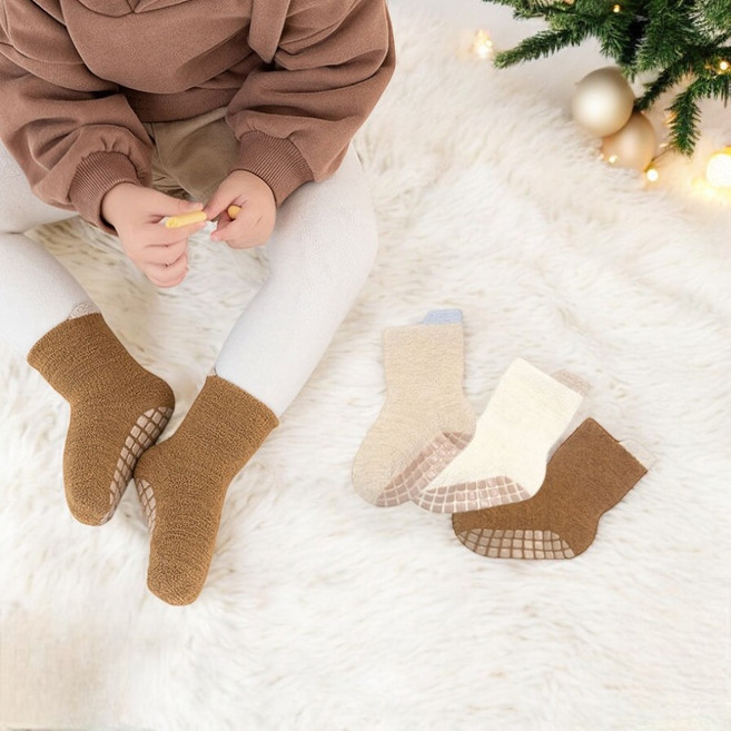 유아용 코코아 미끄럼방지 수면양말 3종 세트