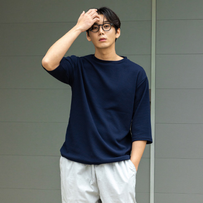 男款寬鬆基本素色7分袖T恤