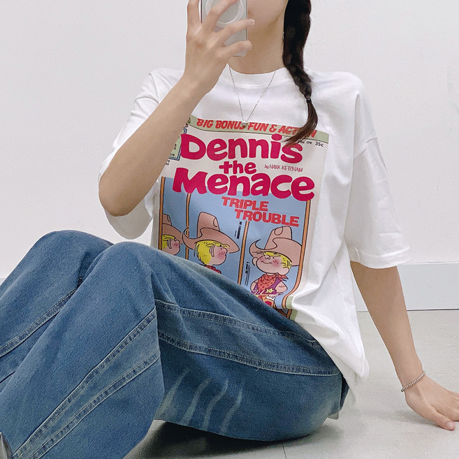 gelluna 女款 100%純棉 寬鬆版型 基本款 長版 短袖 T恤 TH-45