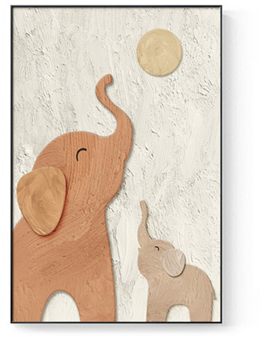 더플로우커머스 모던 패밀리 코끼리 아트 감성 인테리어 액자 오렌지패밀리A, 블랙