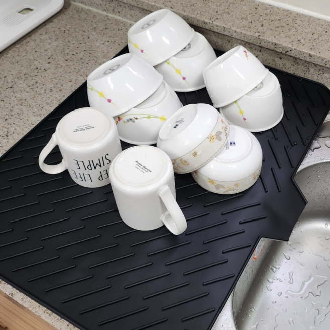 한솔템 특대형 완벽 물빠짐 실리콘 식기 건조매트, 1단, 블랙, 1개