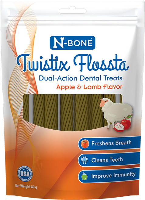 N-Bone Flossta 芙洛塔 短支軟質雙效護齒潔牙條, 80g, 1包, 蘋果羊肉風味