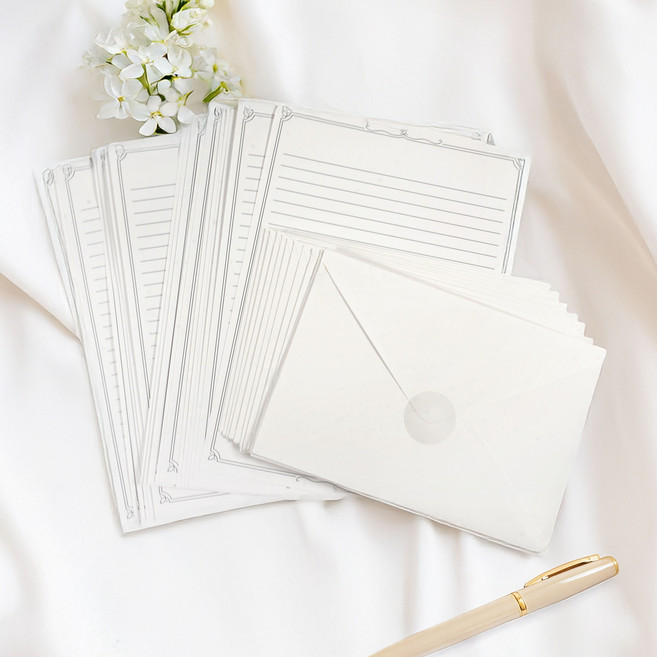 디어기프트 가성비 편지지 24p + 봉투 12p + 스티커 12p 세트, 화이트, 1세트