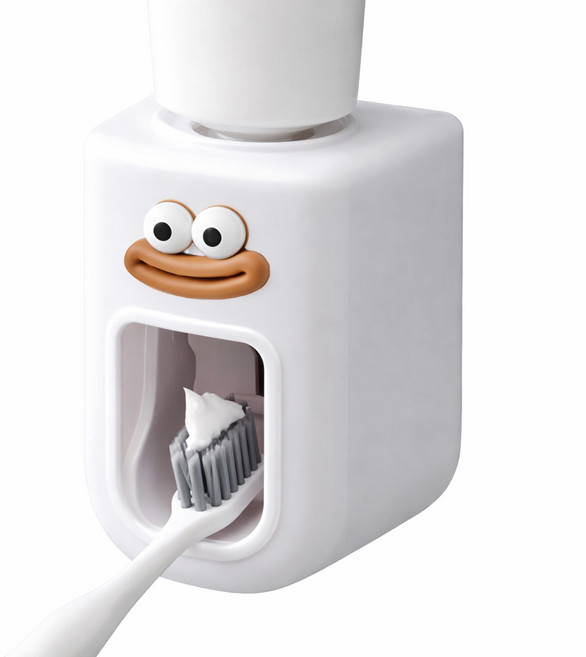 굿앤칩 욕실 무타공 오리 원터치 자동 치약 디스펜서, 화이트, 1개