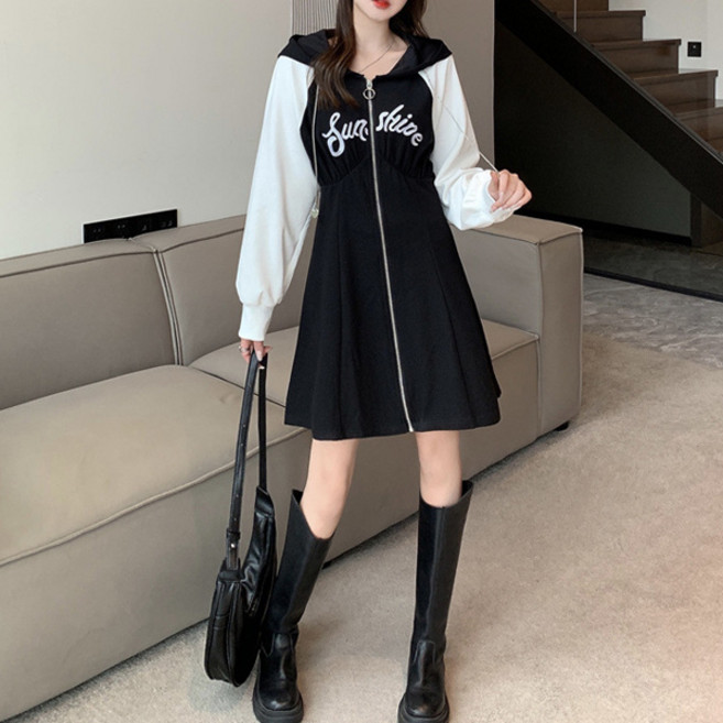 구디프 레터링 풀집업 나그랑 플레어 후드 원피스 빅사이즈 포함