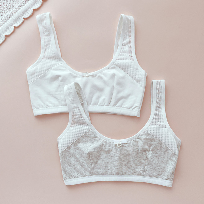 주니데이 여아용 어깨메쉬 학생 브라 2종 세트