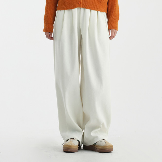 엘쏘 여성용 피치 골덴 투핀턱 베이직 와이드 밴딩 팬츠