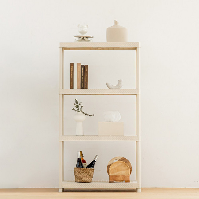 디에스피 국내 제조 릴리 무볼트 조립식 라탄 수납선반, 아이보리, 4단