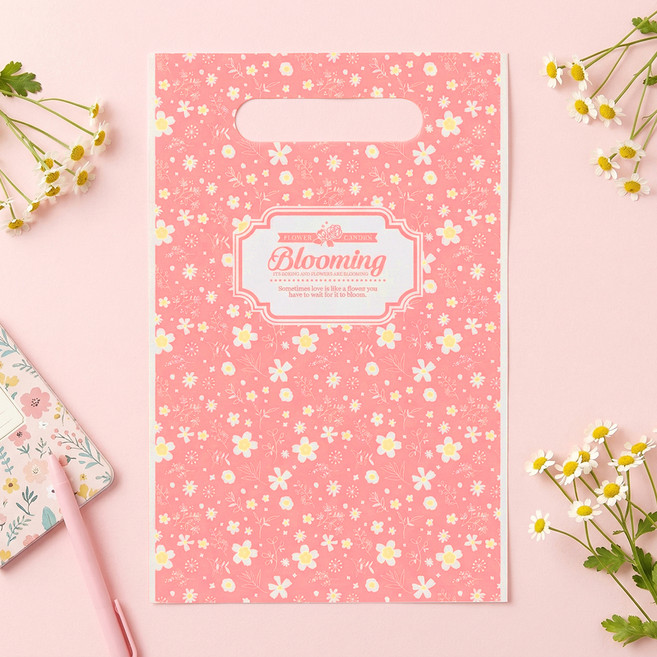 좋은기븐 손잡이 비닐 봉투 중, 블루밍 핑크, 50개