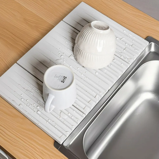 라임리빙 보관이 간편한 실리콘 접이식 식기 건조 배수 매트, 그레이, 1개, 1단