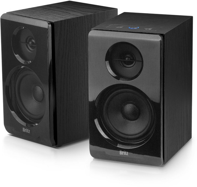 브리츠 2채널 블루투스 스테레오 북쉘프 앰프 내장형 스피커, 블랙, BR-1300BT