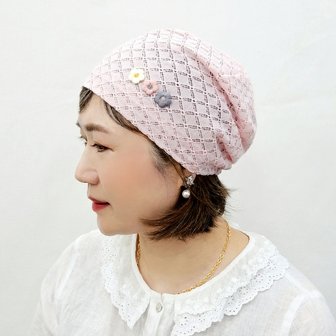 제이제이나인 여성용 큐티 플라워 레이스 두건 미시 모자 YSS001