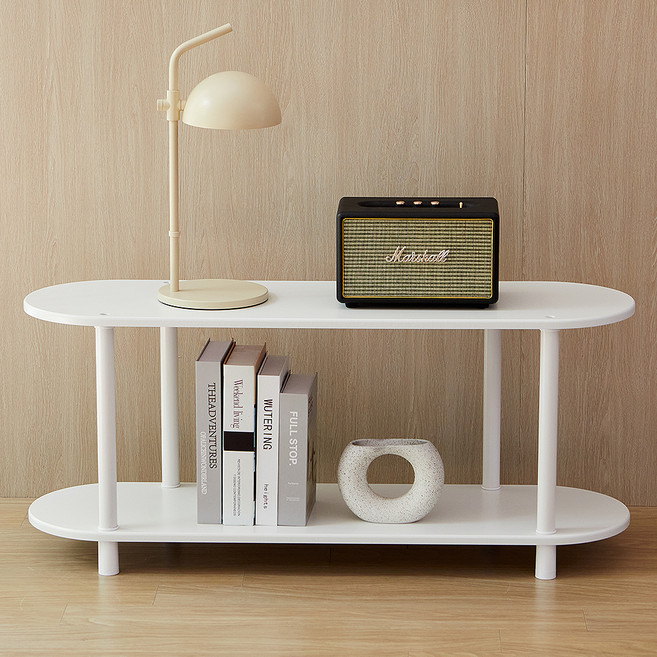 트레벨 스테이 타원 진열장 선반 라운드테이블, 화이트, 2단