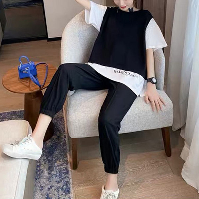 더시럽 여성용 캐주얼 반팔 레이어드 투피스