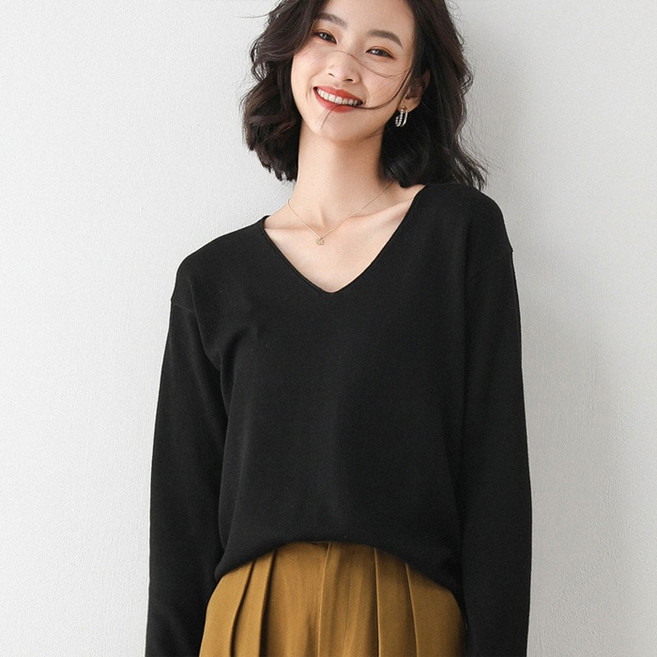 Bellybore 女款日常素色基本V領針織衫
