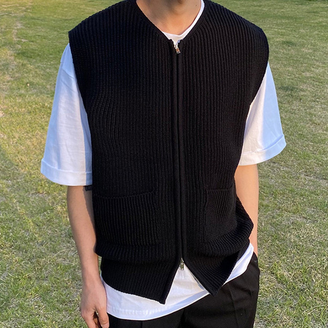 JTL 男士日常層次穿搭拉鍊針織背心