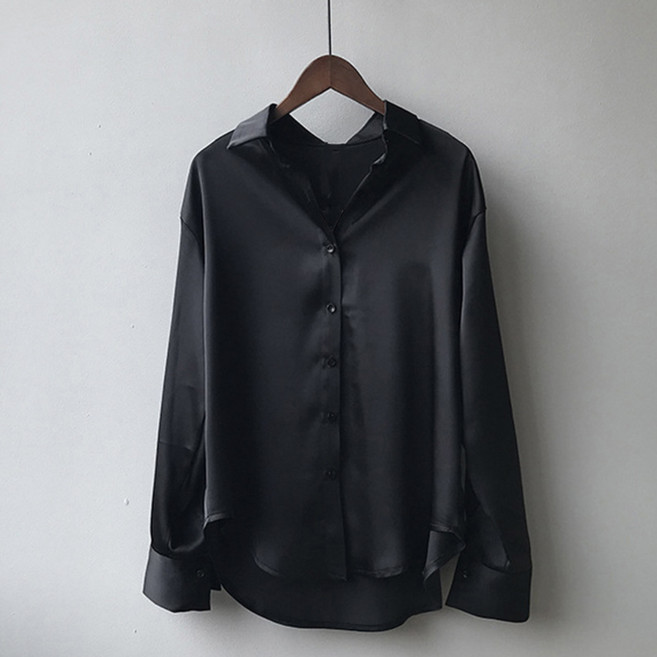 안다로미 여성용 새틴 텍스처 베이직 블라우스