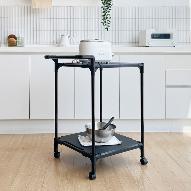 뱅크 국내 제조 이동식 트롤리 소, 블랙, 2단