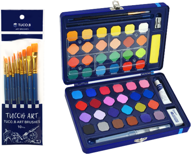 투코비 아트 브러쉬 + 조르조네 고체 수채화 물감 틴케이스 세트, 48색