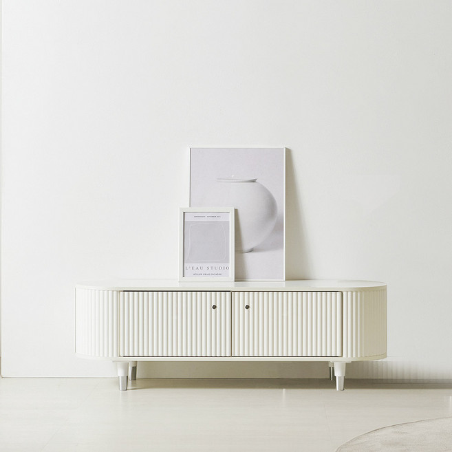 스칸디무드 국내제조 밀레 타원형 템바보드 높은 거실장 1200 방문설치, 크롬화이트