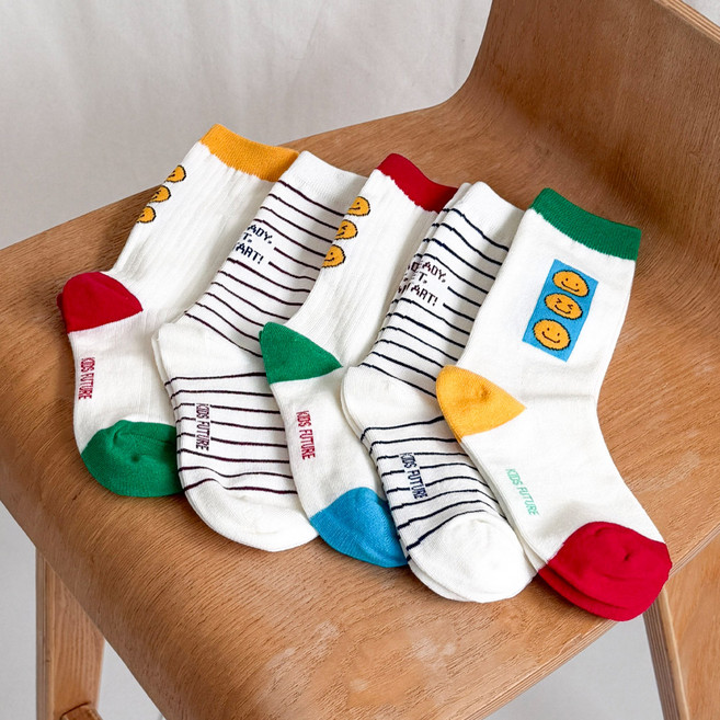키즈퓨처 아동용 퍼니비비 미들 롱 양말 5켤레 세트