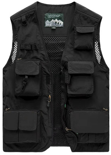 미화부장 캠핑 등산 낚시 다용도 빅사이즈 조끼, 검정색, 1개