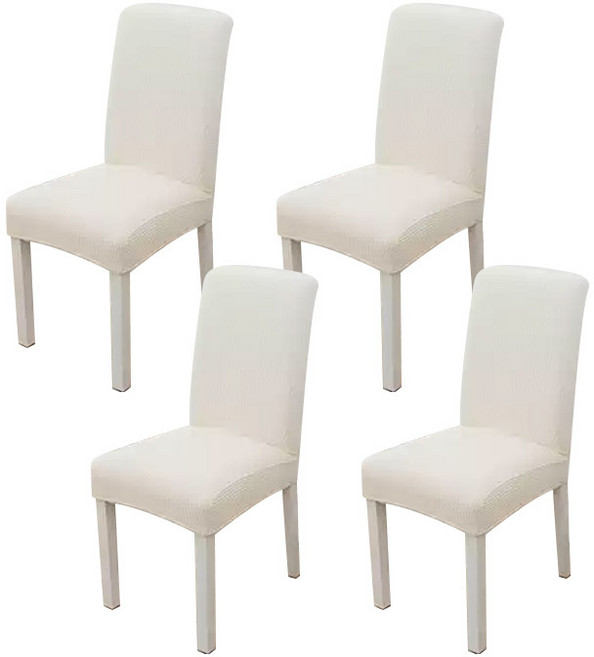마켓플랜 와플 스판 의자커버 4p, 아이보리, 4개