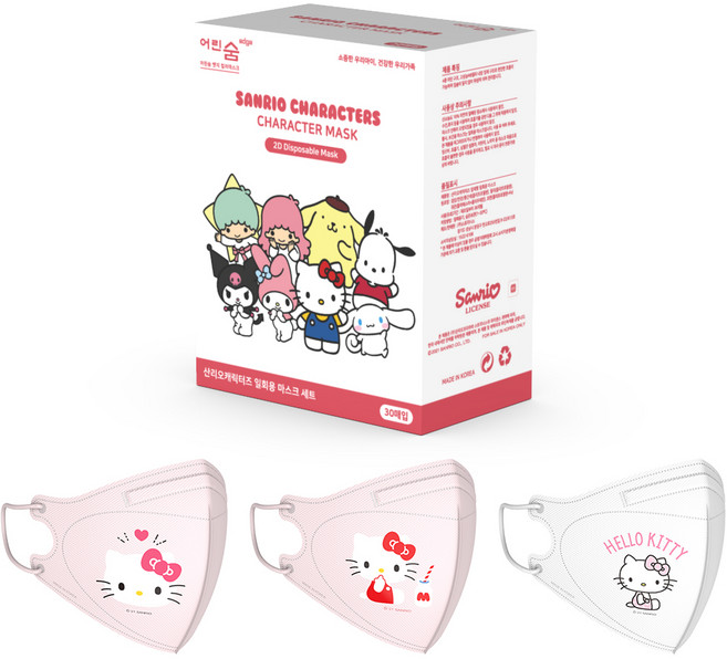 어린숨 엣지 산리오 아트심볼 컬러 마스크 뉴 초소형 3종 x 10p 세트, 30개입, 1개, 헬로키티