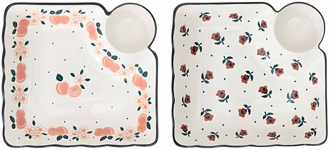 Praca 波蘭風格陶瓷餃子盤 2件組 (桃花+小玫瑰), 1組, 桃花+小玫瑰 白色